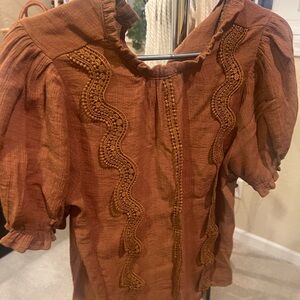 Rust Embroidered Women's Top